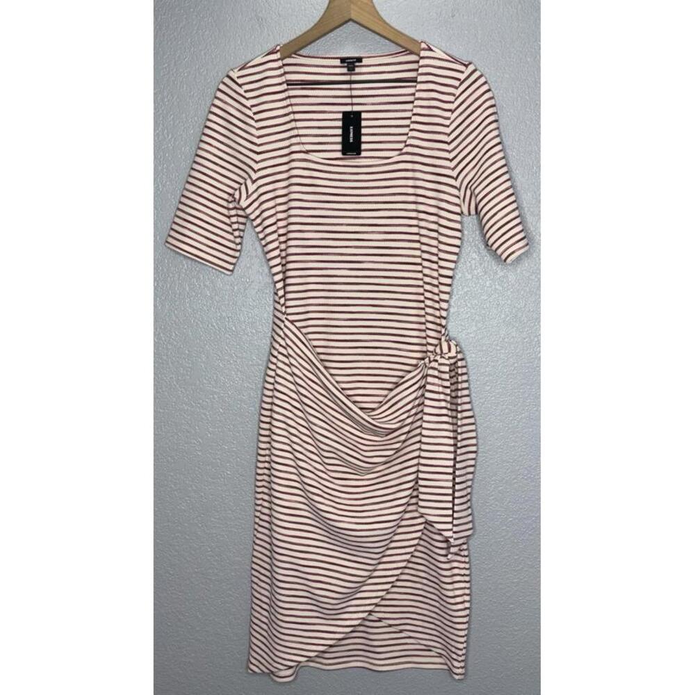 Express Textured Waffle Striped Scoop Neck Wrap Dress Size Large New - Picture 2 of 11